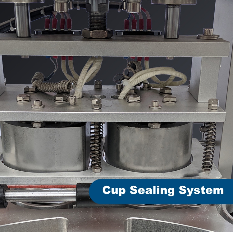 Cup sealing system of the rotary cup filling sealing machine