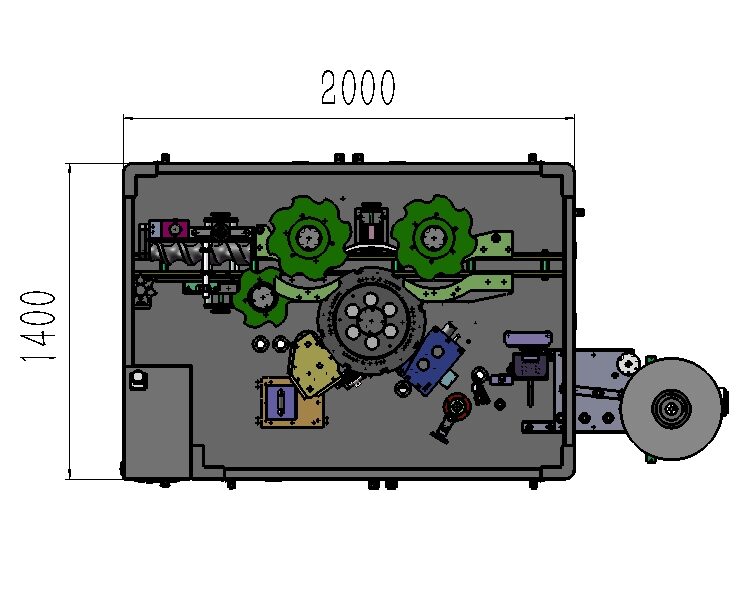 Plan layout of the linear hot melt glue labeler